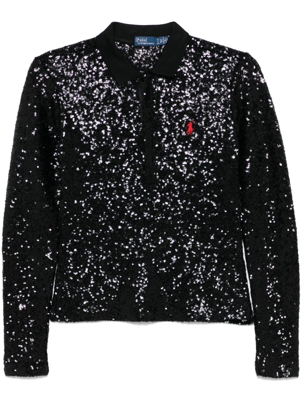 Polo Ralph Lauren 亮片polo领上衣 - 黑色