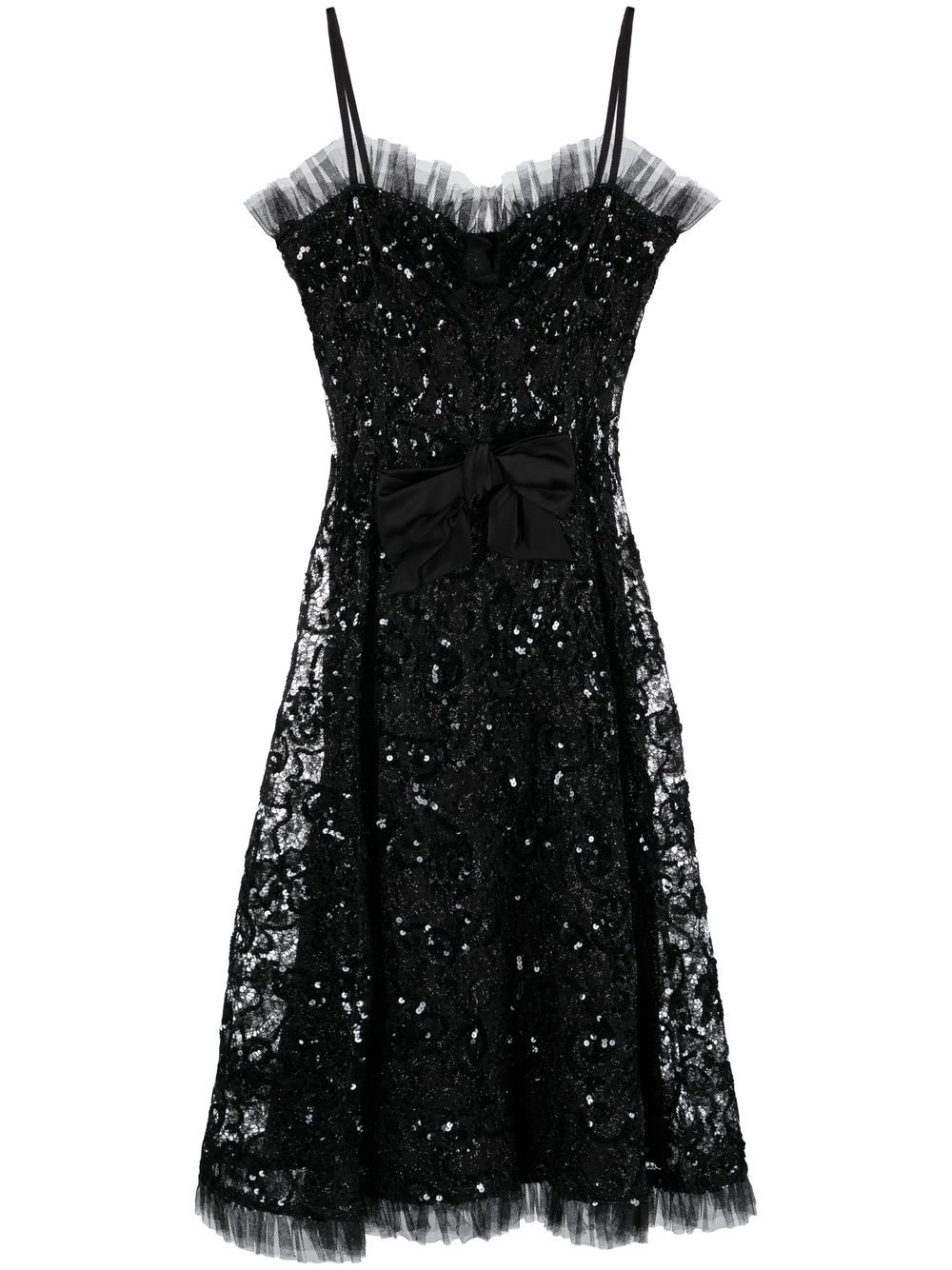 Saint Laurent Pre-Owned 亮片蕾丝伞形连衣裙（1980年代典藏款） - 黑色