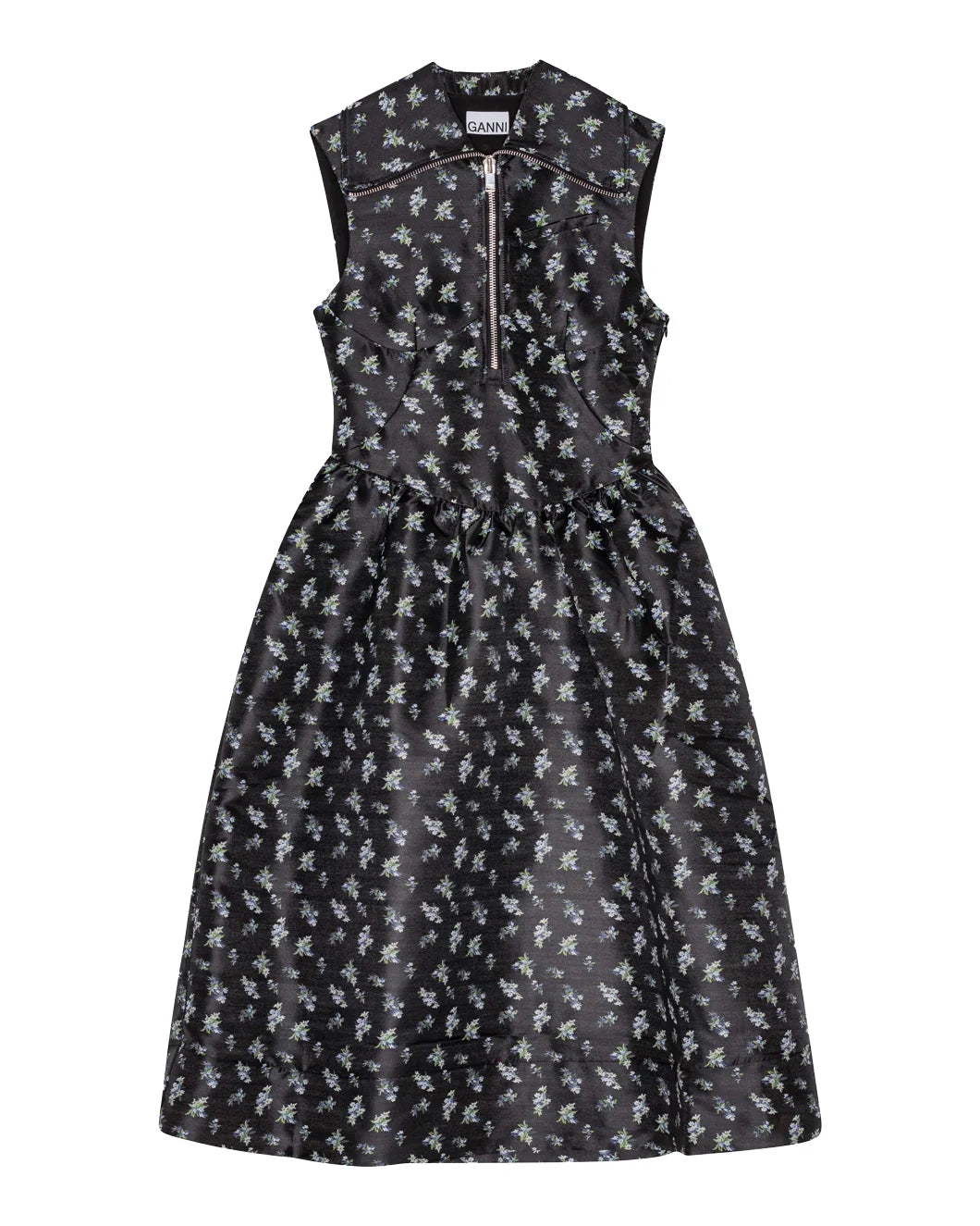 Black Floral Jacquard Midi Dress