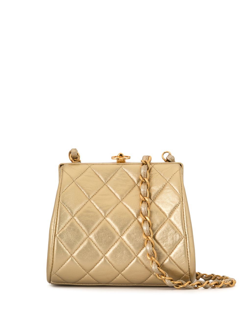 CHANEL Pre-Owned 金属感菱形绗缝单肩包 - 金色