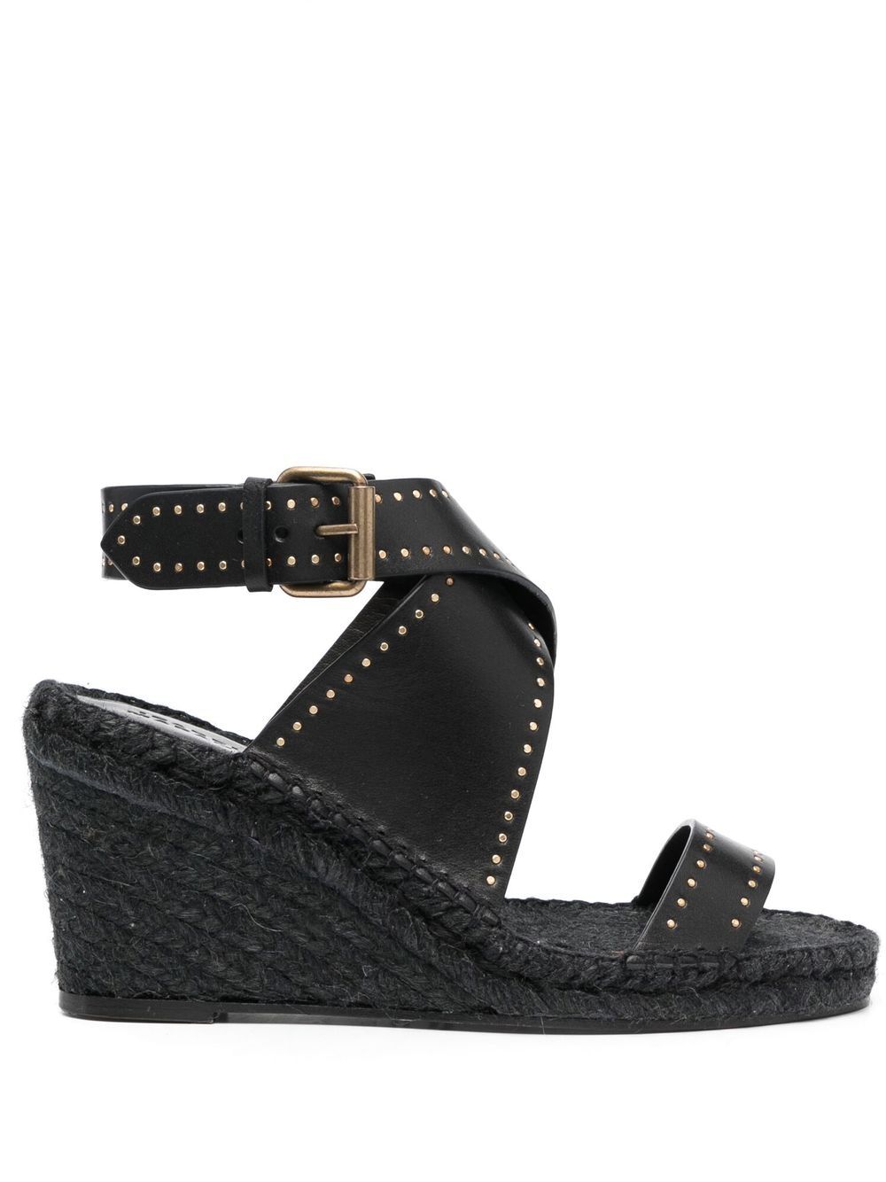 ISABEL MARANT 草编高坡跟凉鞋 - 黑色