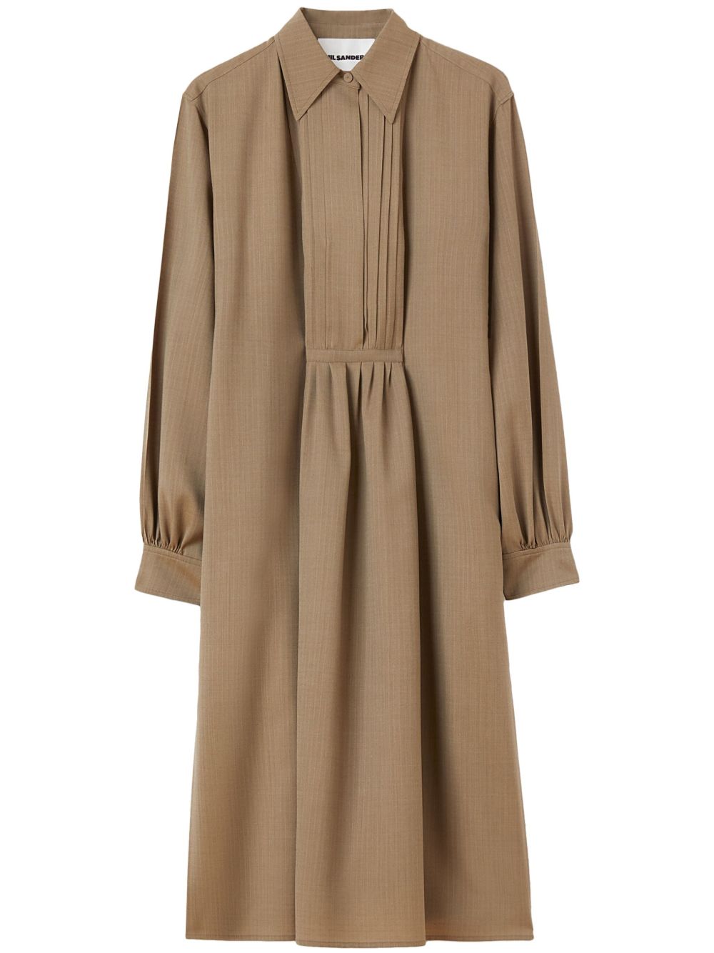 Jil Sander 长尖领羊毛连衣裙 - 褐色