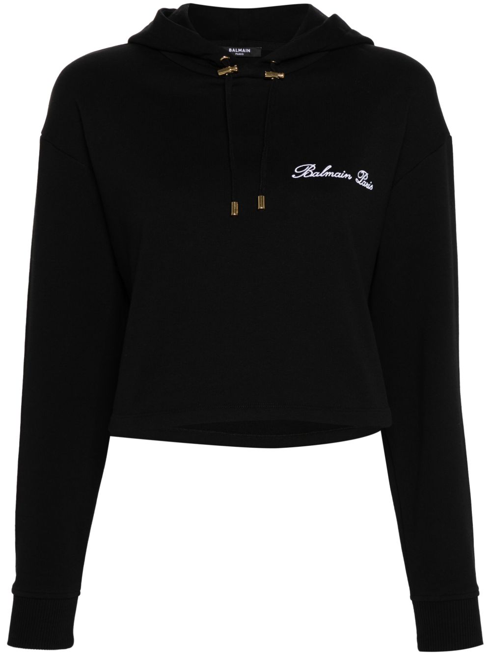 Balmain logo刺绣棉连帽衫 - 黑色