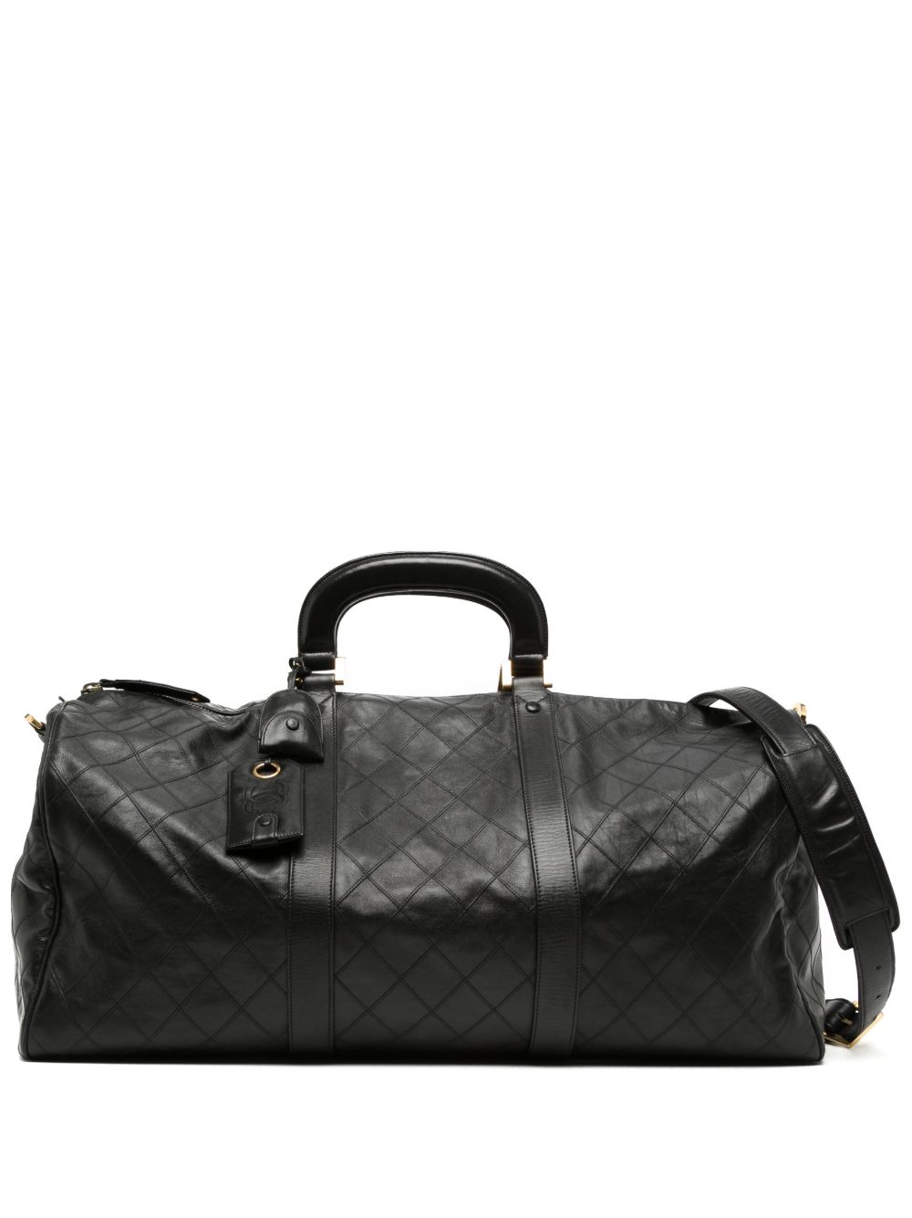 CHANEL Pre-Owned 菱纹绗缝两用旅行包 - 黑色