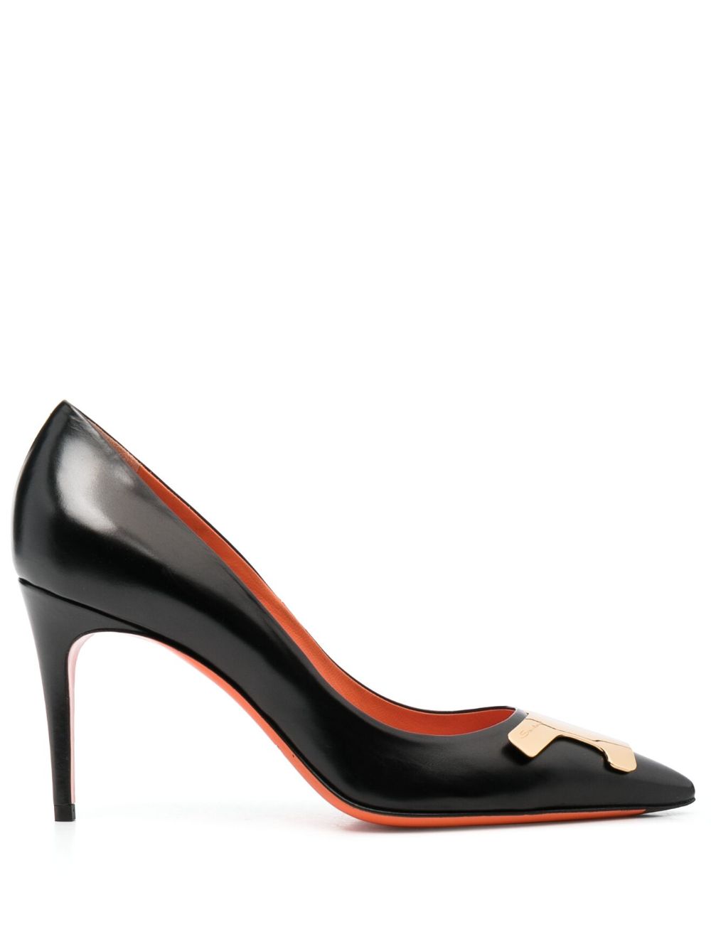 Santoni logo细节皮质高跟鞋 - 黑色