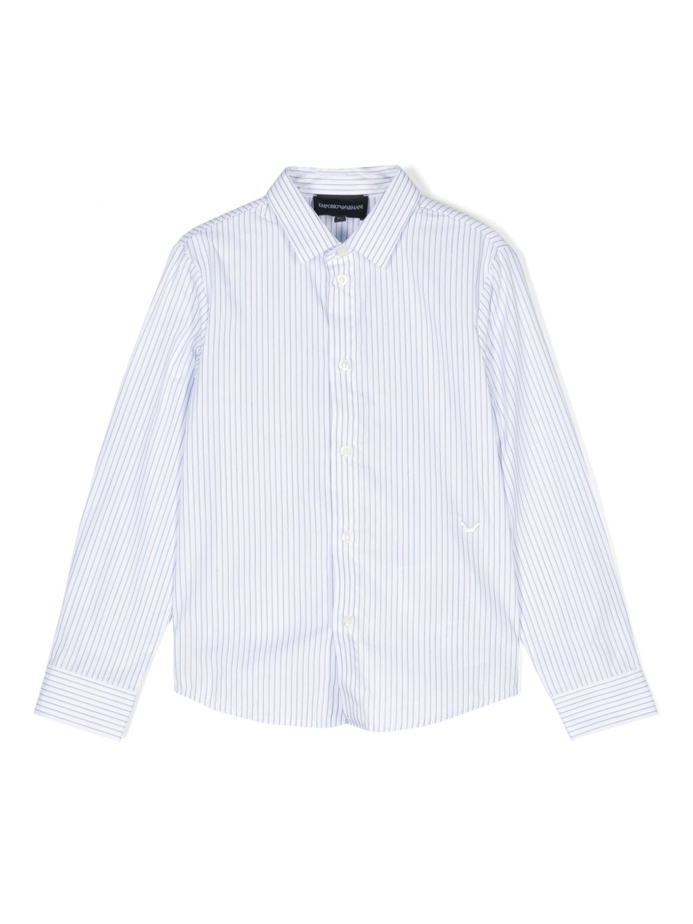 Emporio Armani Kids 条纹棉衬衫 - 蓝色