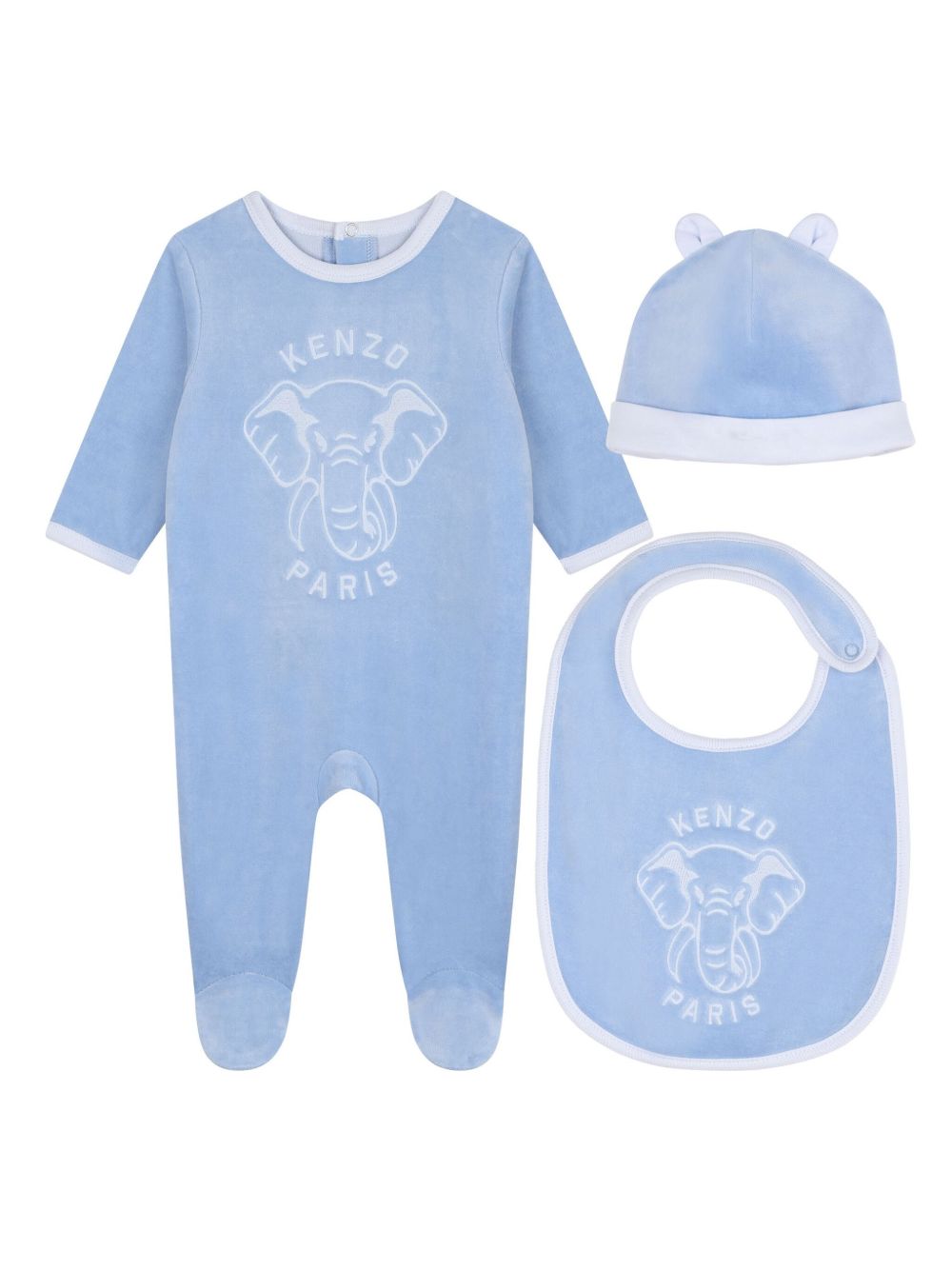 Kenzo Kids Elephant 刺绣连体衣套装 - 蓝色