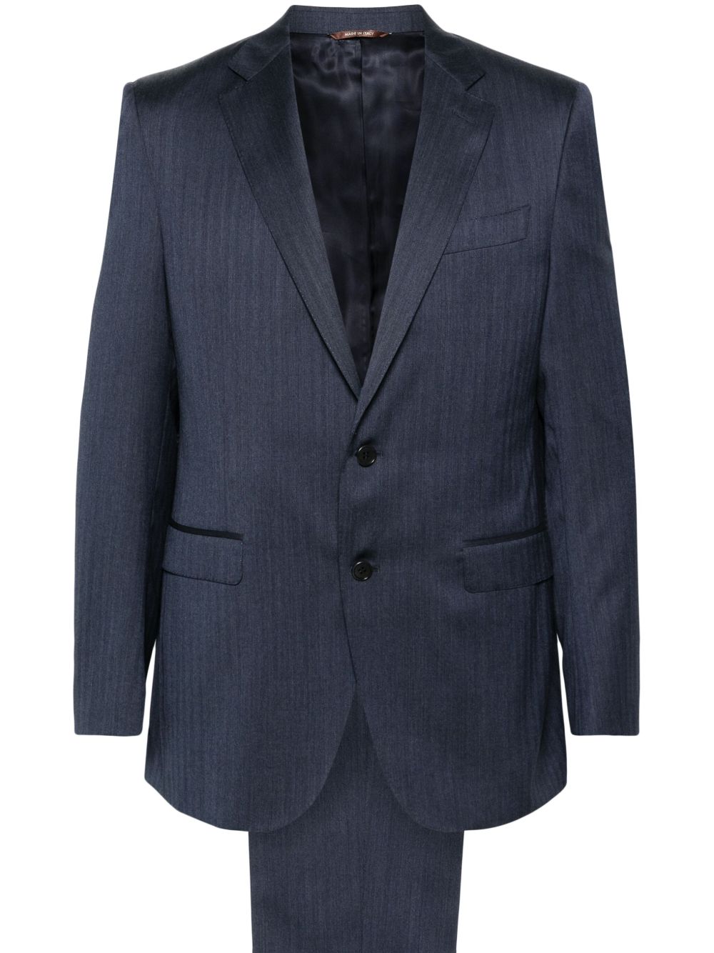 Canali 人字斜纹针织西装套装 - 蓝色