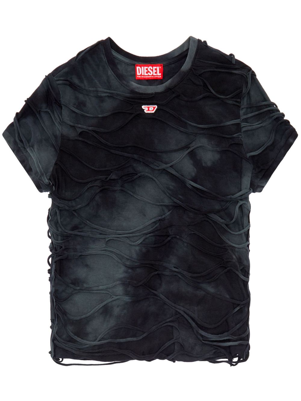 Diesel logo刺绣扎染T恤 - 黑色