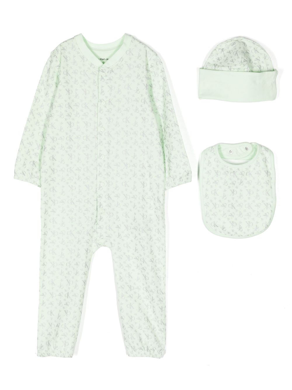 Calvin Klein Kids 金属感logo印花连体衣套装（三件装） - 绿色