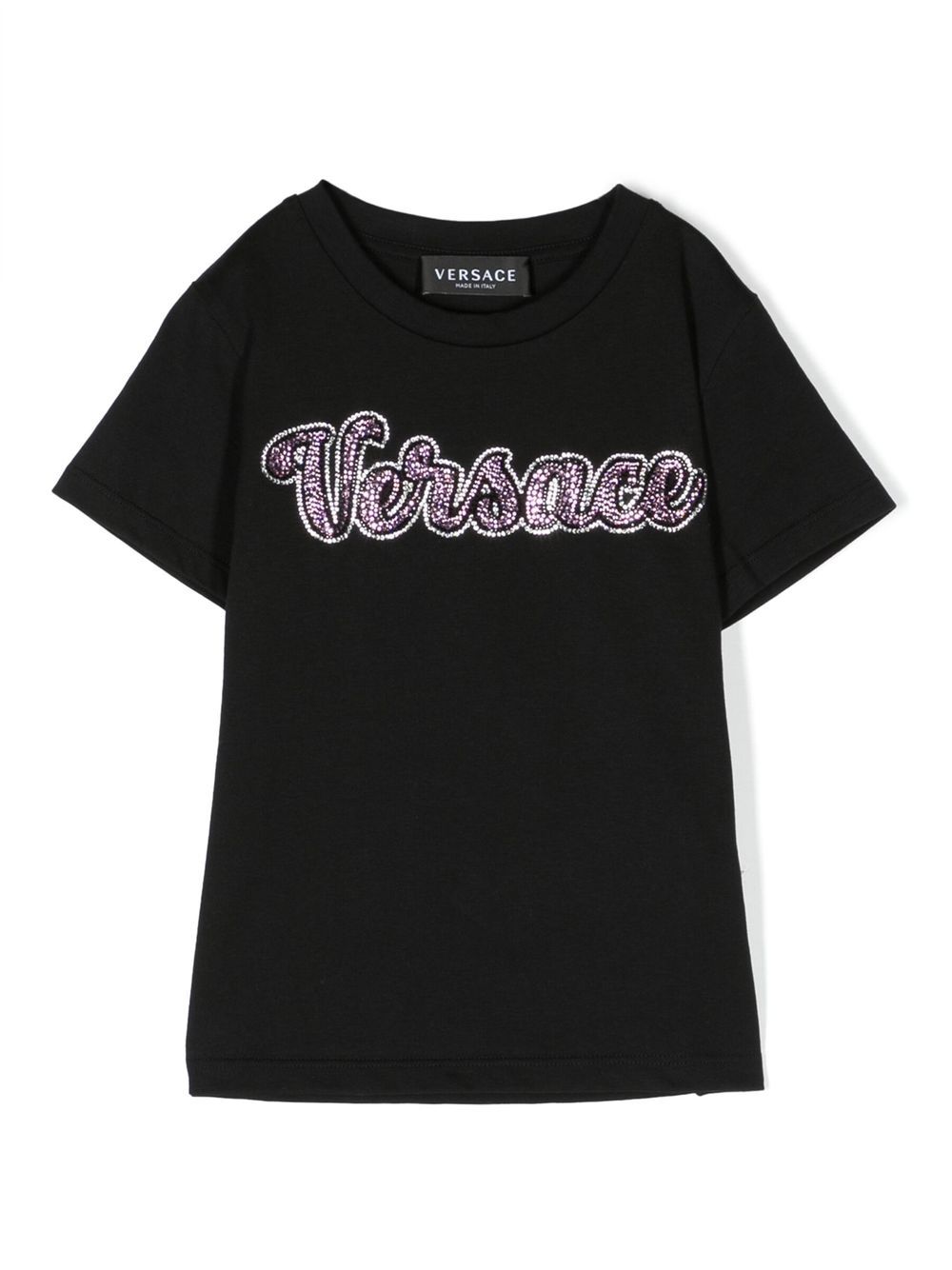Versace Kids 晶饰logo T恤 - 黑色