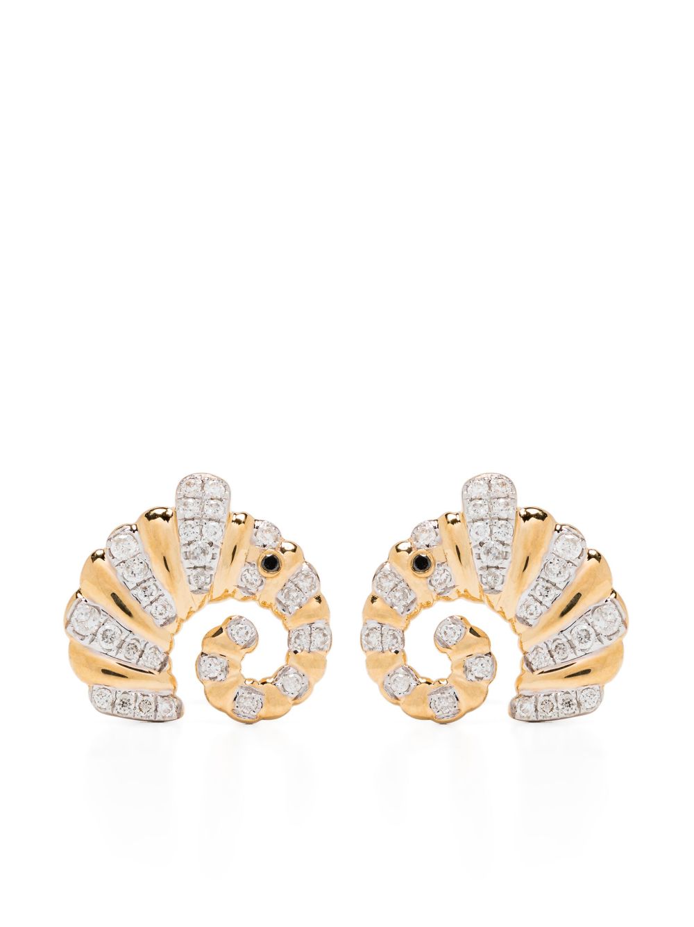 Yvonne Léon 18k黄金 Paire De Puces Elephant Coquillage 钻石耳环 - 金色