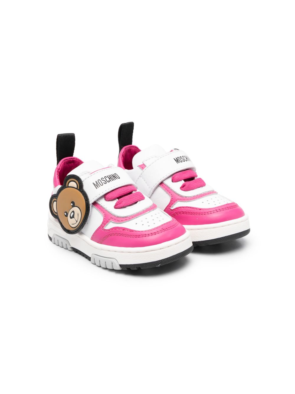 Moschino Kids Teddy Bear 皮质运动鞋 - 白色