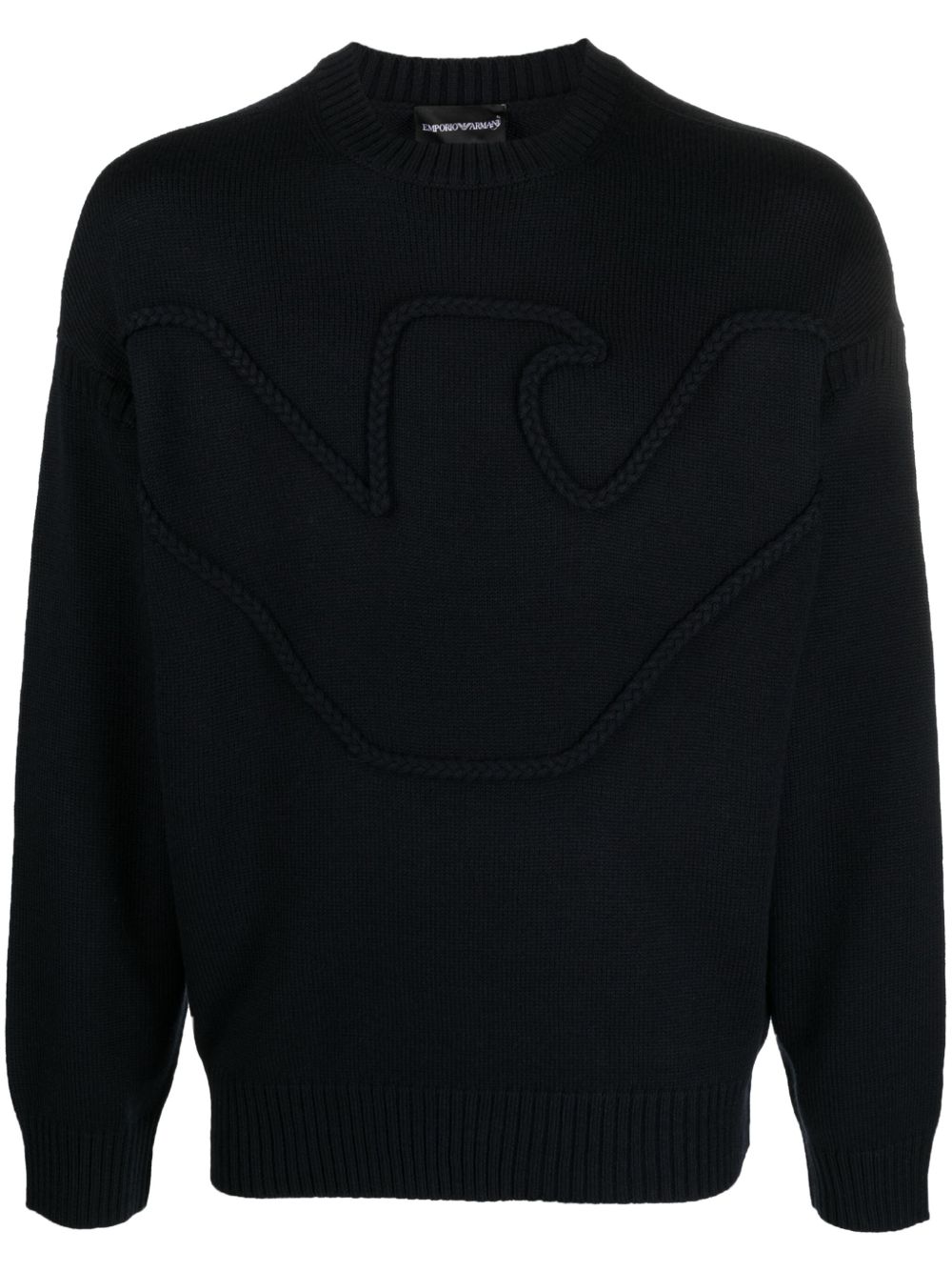 Emporio Armani 编织logo压纹毛衣 - 蓝色
