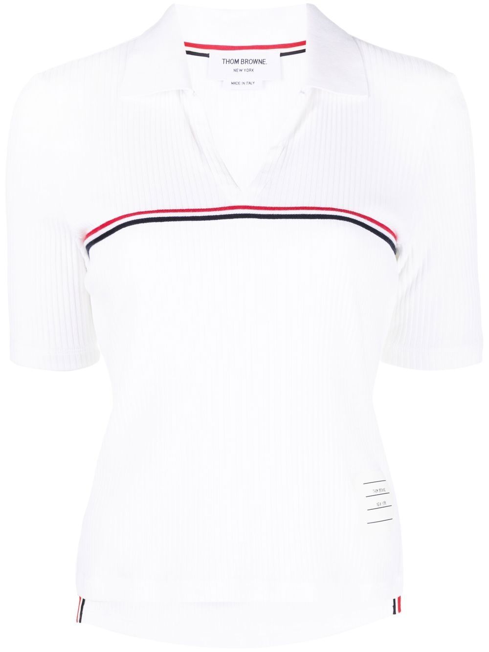 Thom Browne 罗纹棉polo领上衣 - 白色