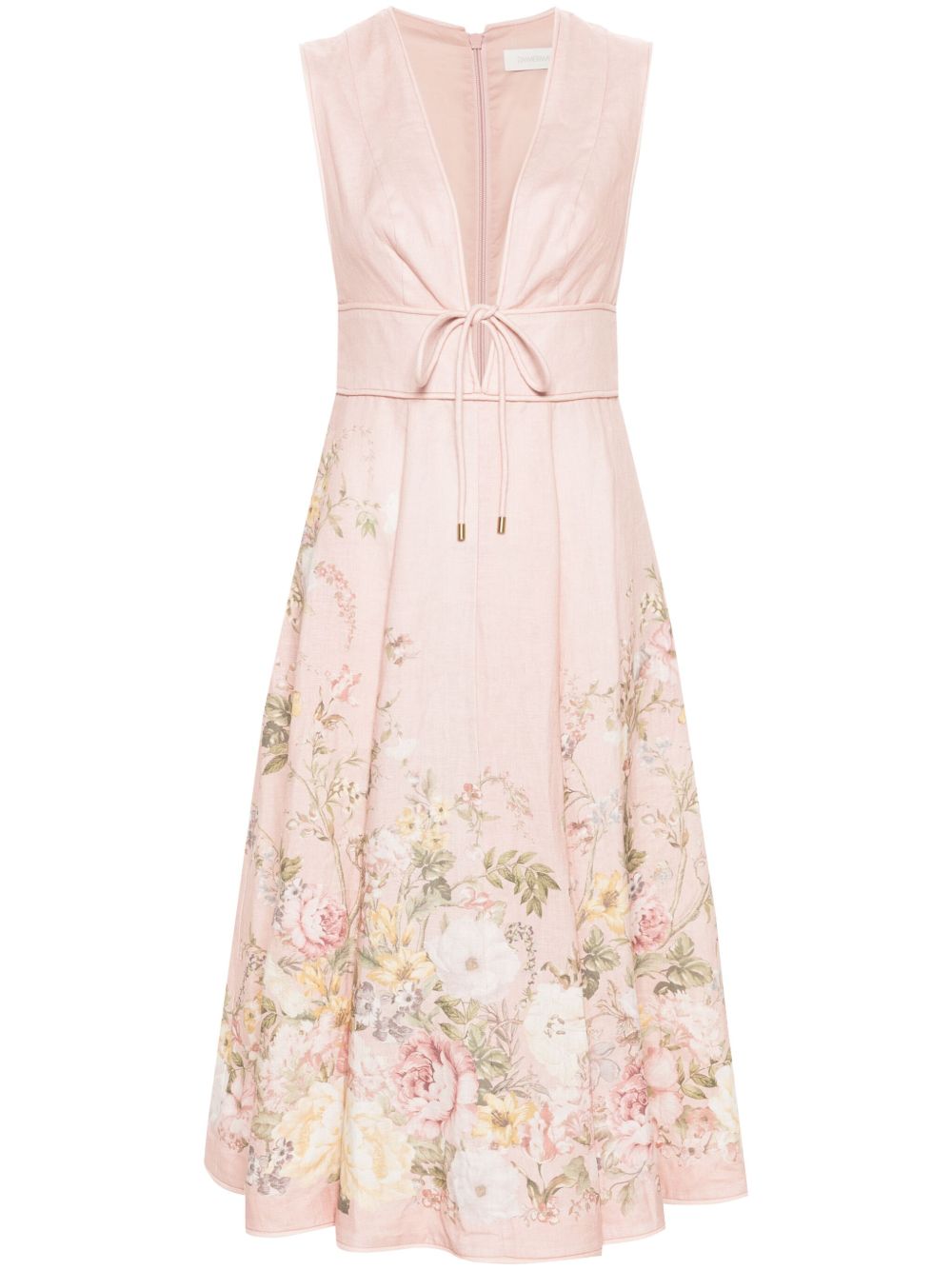 ZIMMERMANN Waverly Plunge 亚麻中长连衣裙 - 粉色
