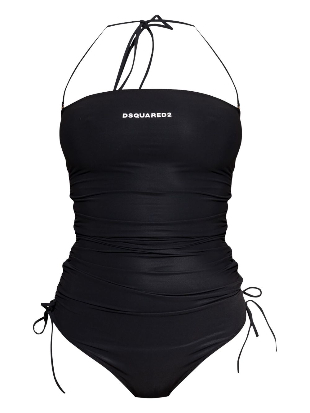 DSQUARED2 缩褶细节连体泳衣 - 黑色