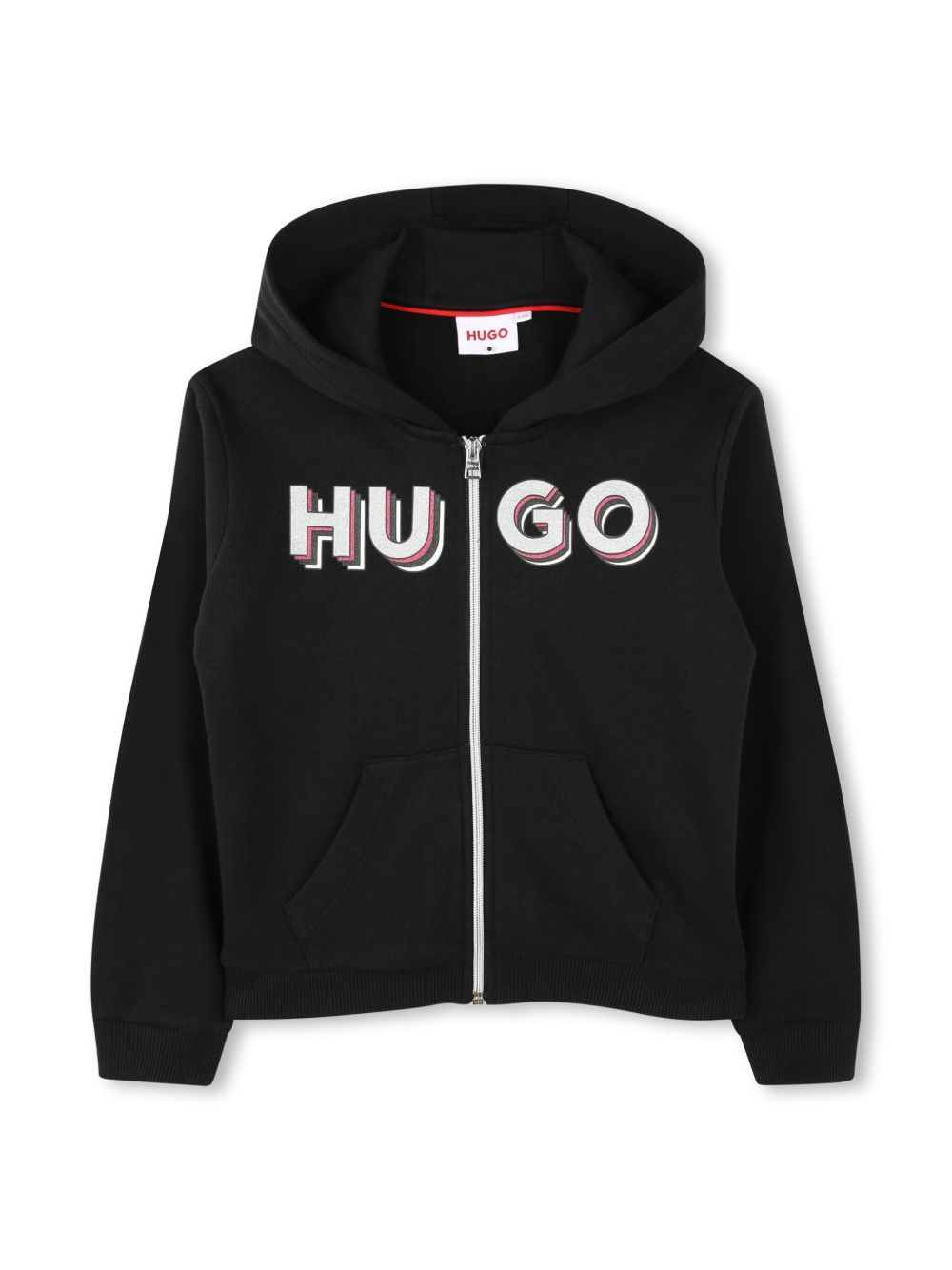 HUGO KIDS logo印花拉链连帽衫 - 黑色