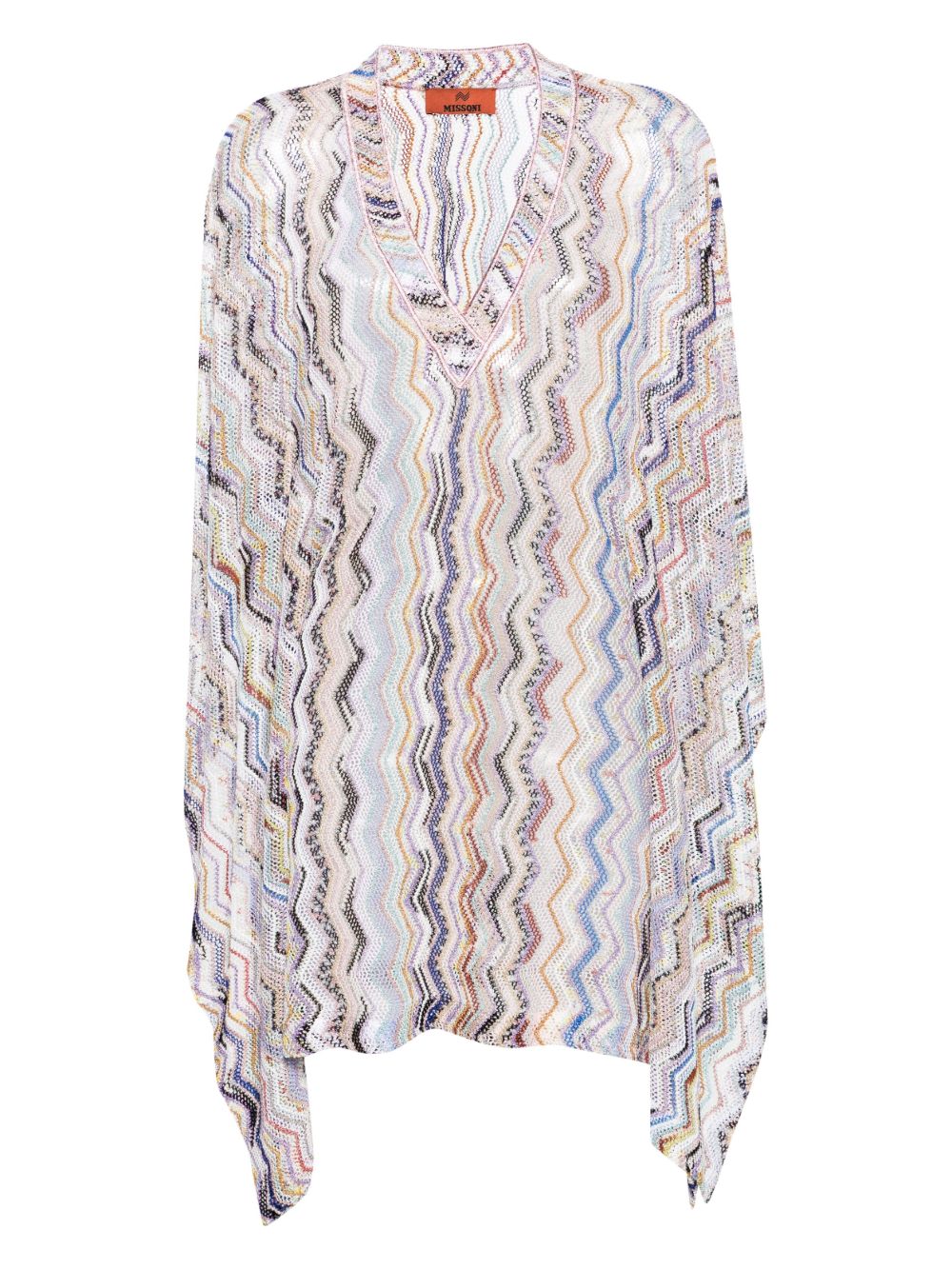 Missoni V领人字纹图案嵌花长罩衫裙 - 蓝色