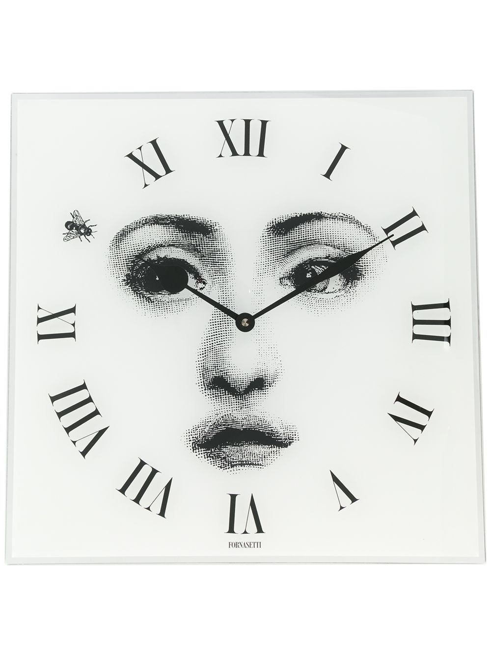 Fornasetti 脸孔印花方形壁钟 - 白色