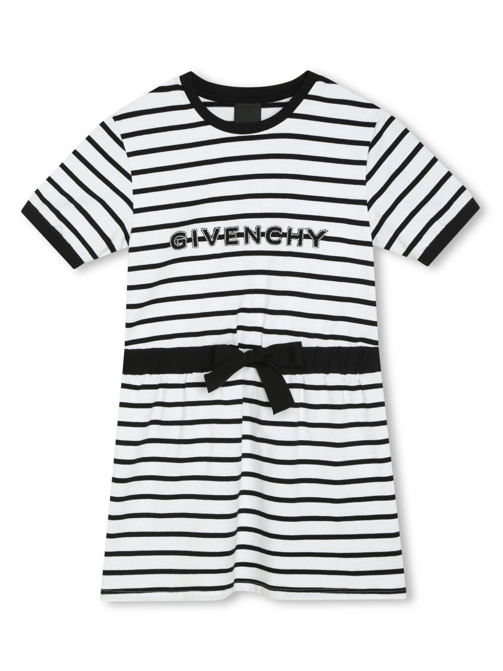 Givenchy Kids logo刺绣条纹连衣裙 - 黑色