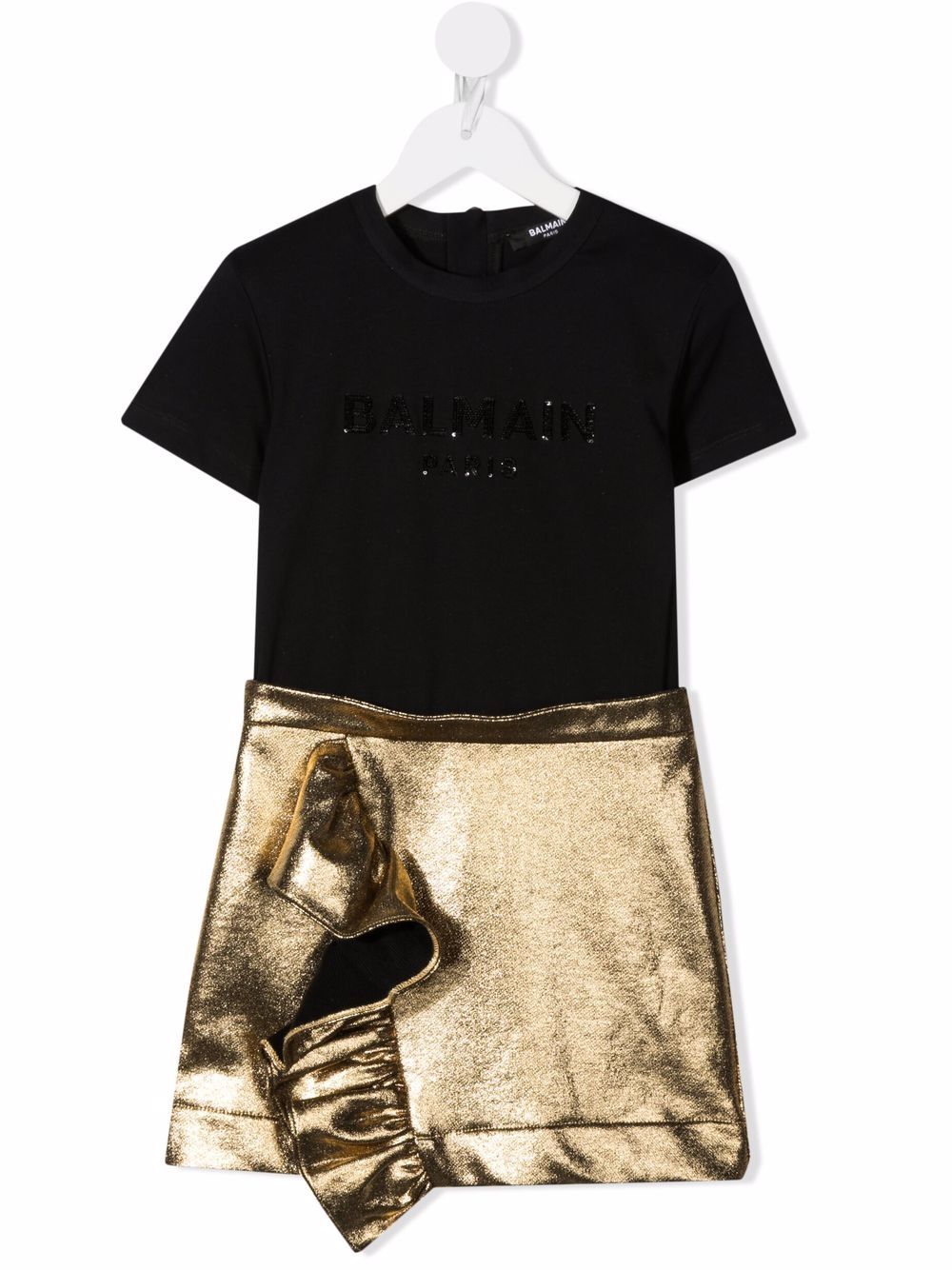 Balmain Kids 巴尔曼 荷叶边细节连衣裙 - 黑色