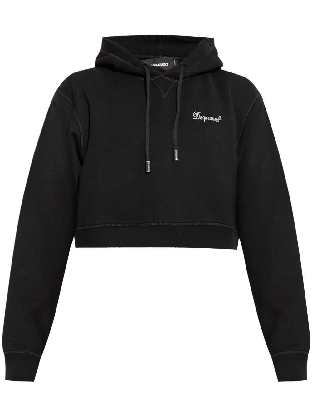 DSQUARED2 水钻logo短款连帽衫 - 黑色