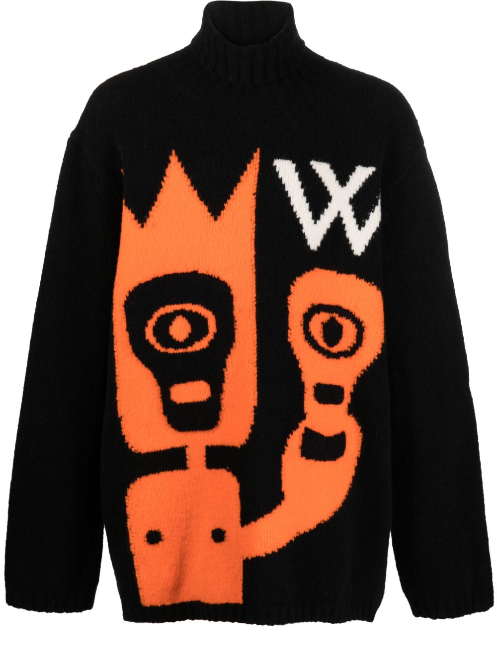 Walter Van Beirendonck Skull 嵌花针织羊毛混纺毛衣 - 黑色