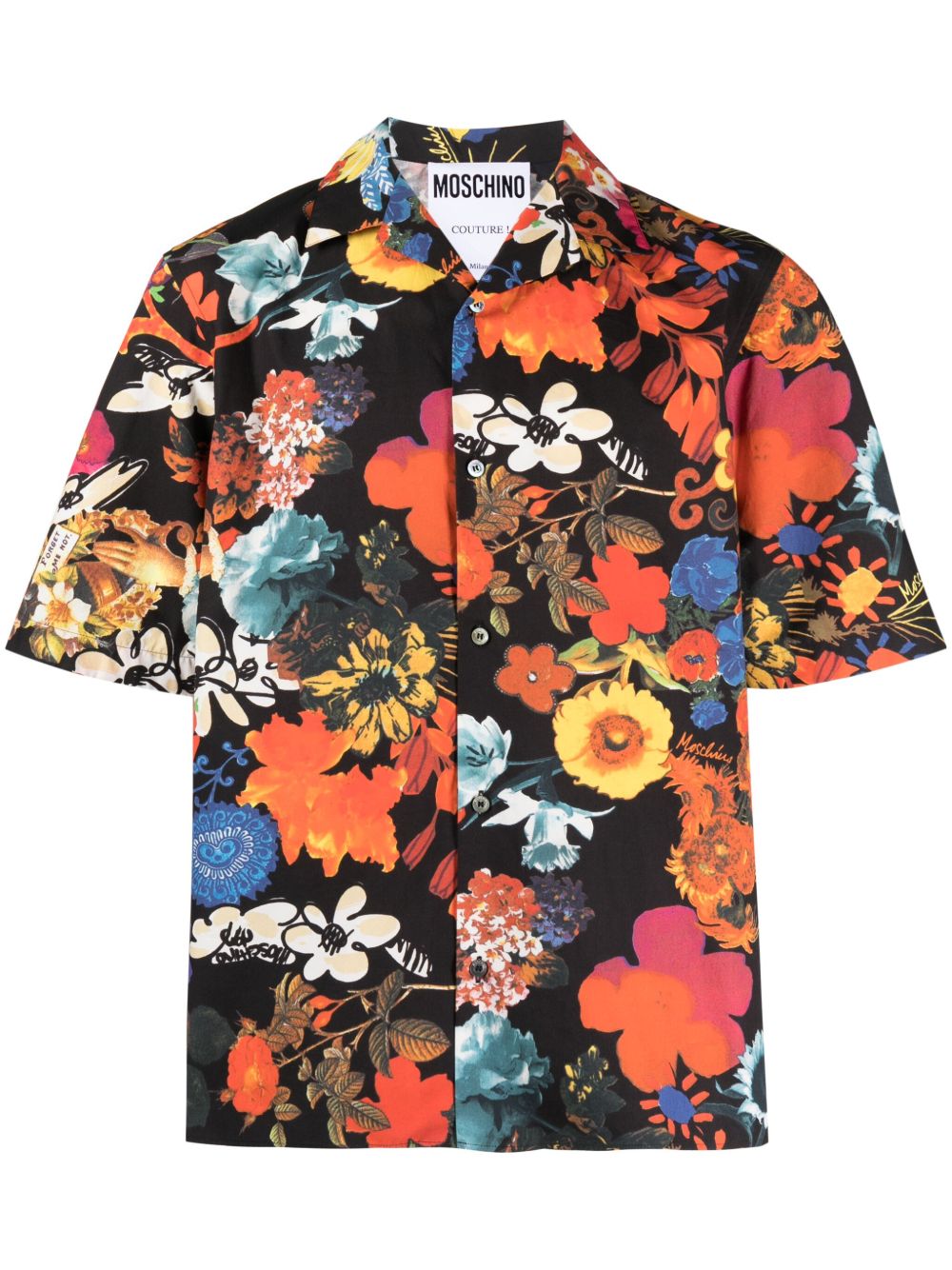 Moschino 大面积花卉印花短袖衬衫 - 黑色