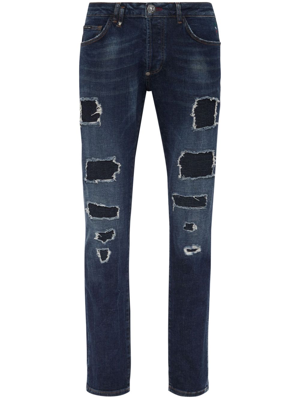 Philipp Plein 仿旧低腰紧身牛仔裤 - 蓝色