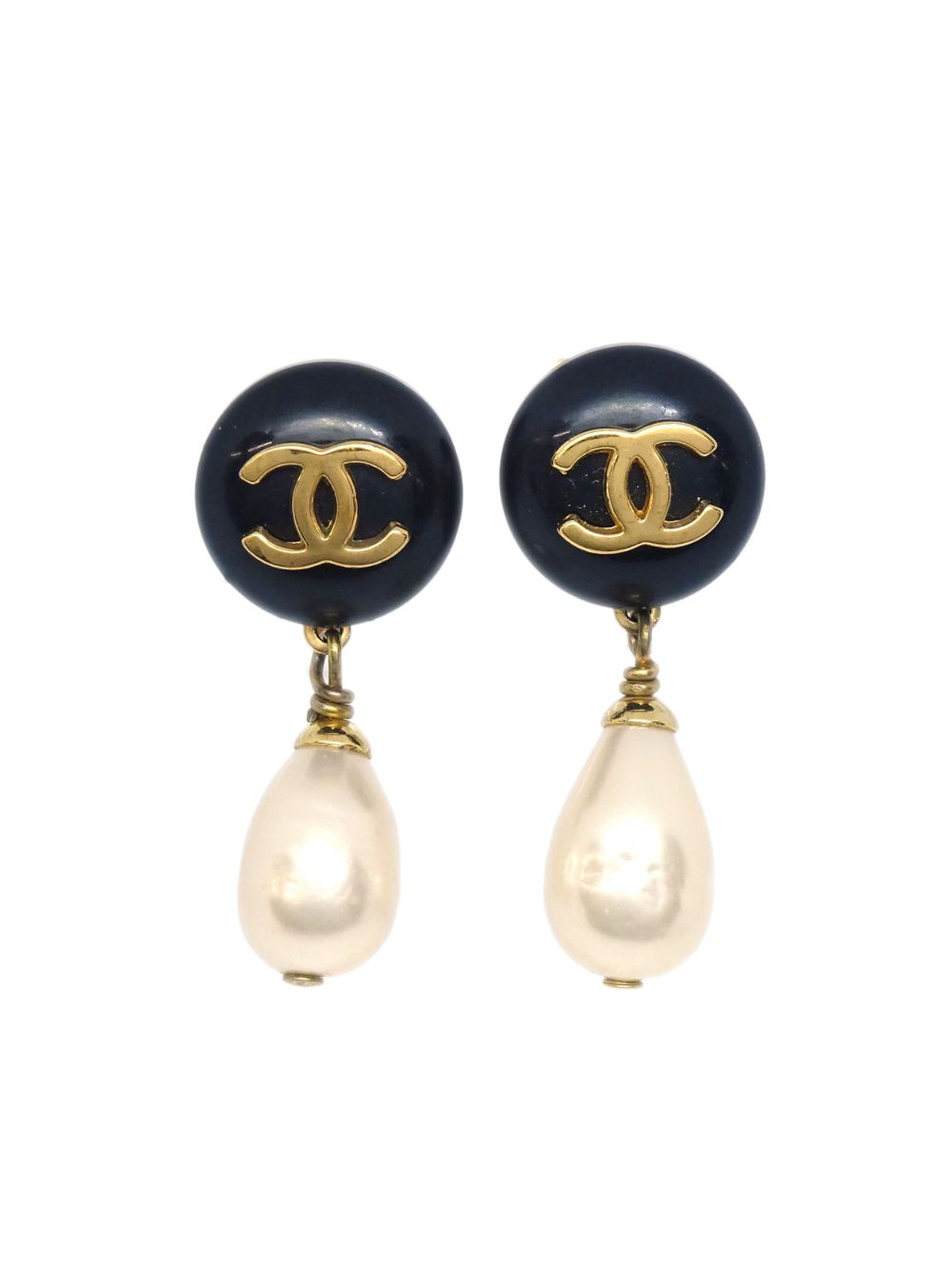 CHANEL Pre-Owned CC 纽扣造型人造珍珠夹扣式耳环（1996年典藏款） - 金色