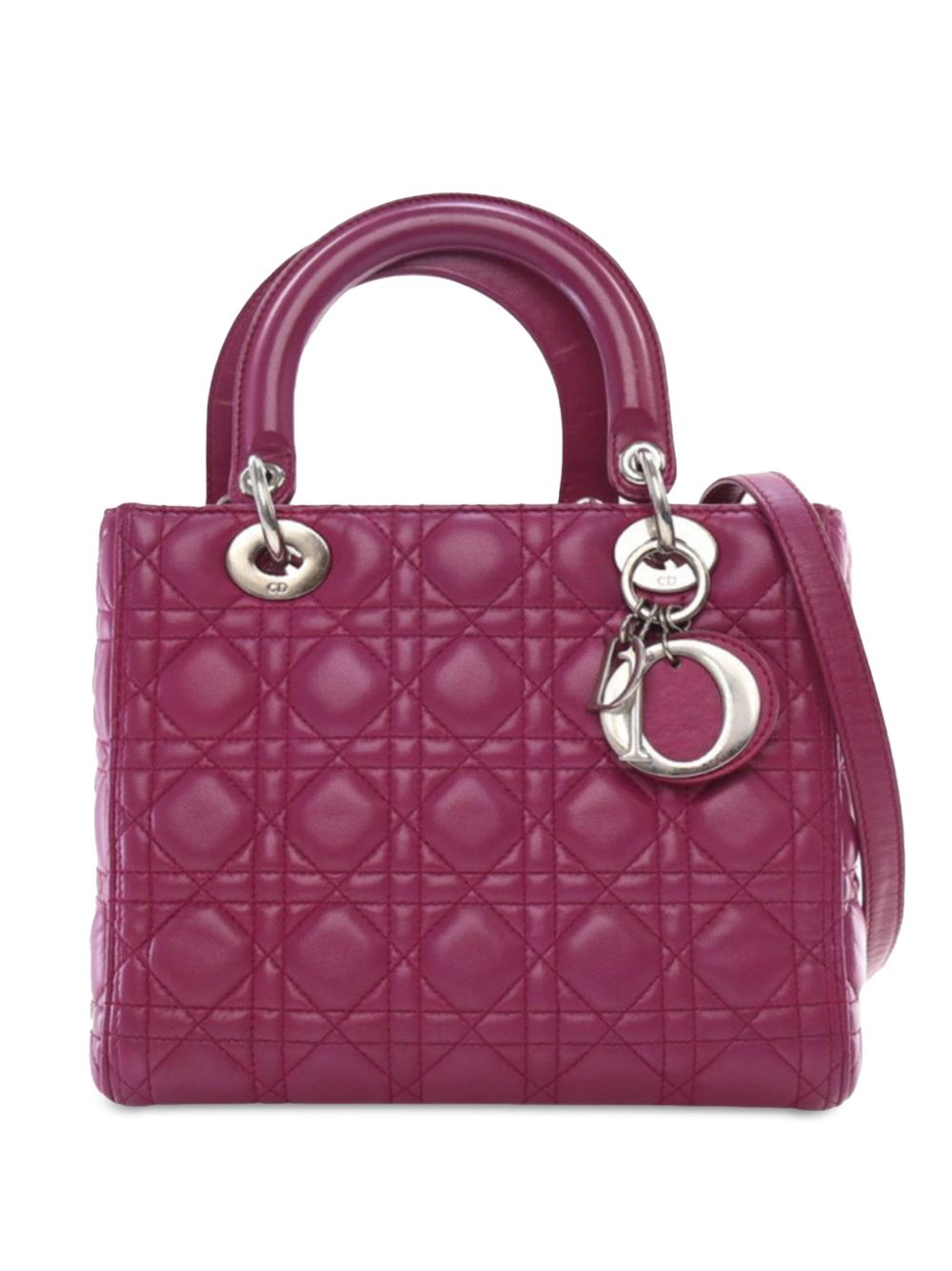 Christian Dior Pre-Owned Cannage Lady Dior 中号小羊皮斜挎包（2014年典藏款） - 粉色