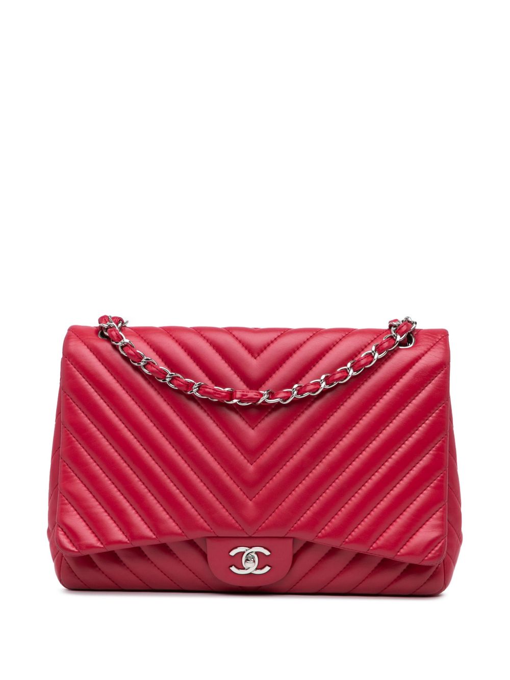 CHANEL Pre-Owned Classic Chevron Single Flap 超大小羊皮单肩包（2009-2010年典藏款） - 粉色