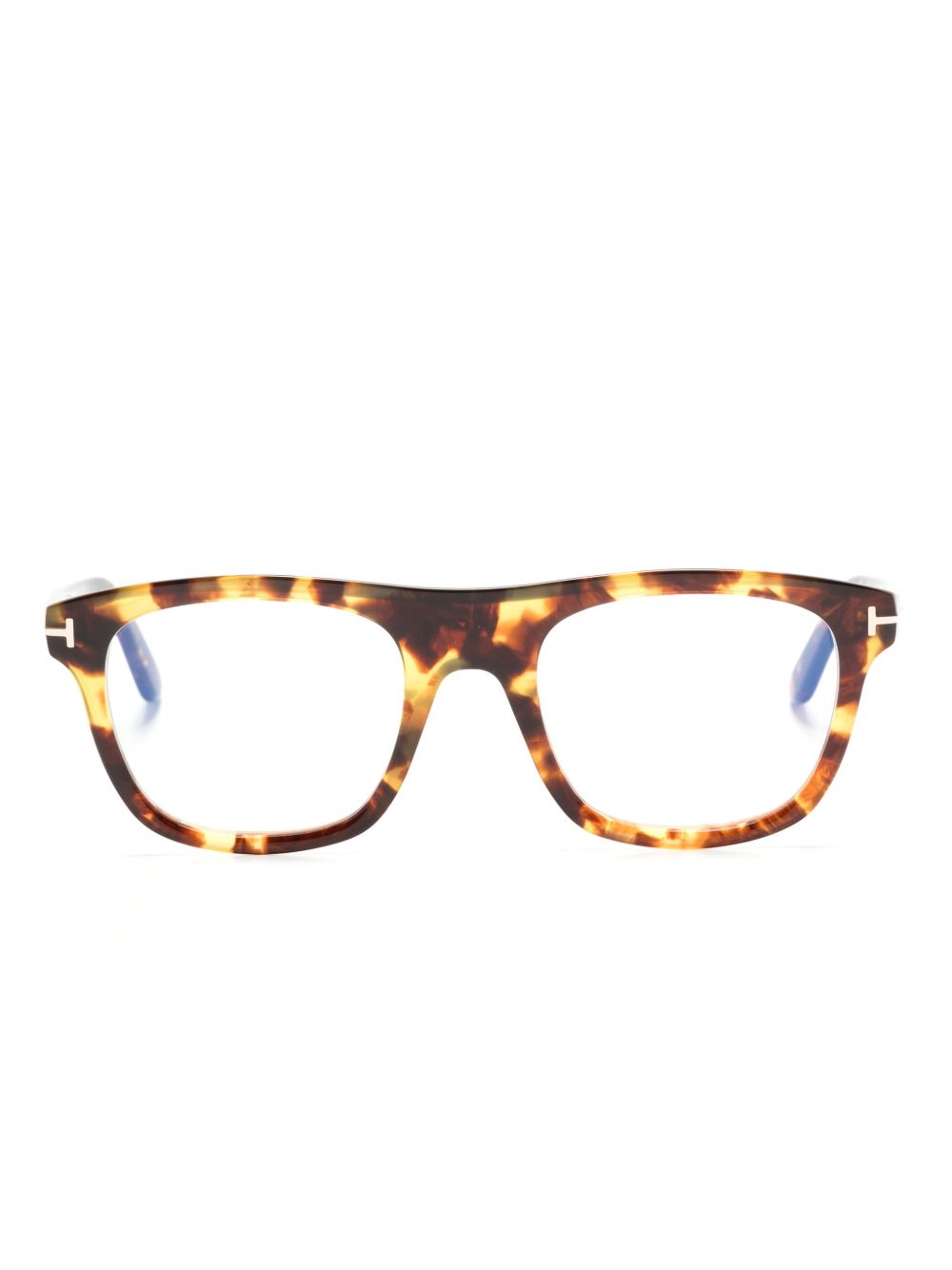 TOM FORD Eyewear 玳瑁纹方形镜框眼镜 - 褐色