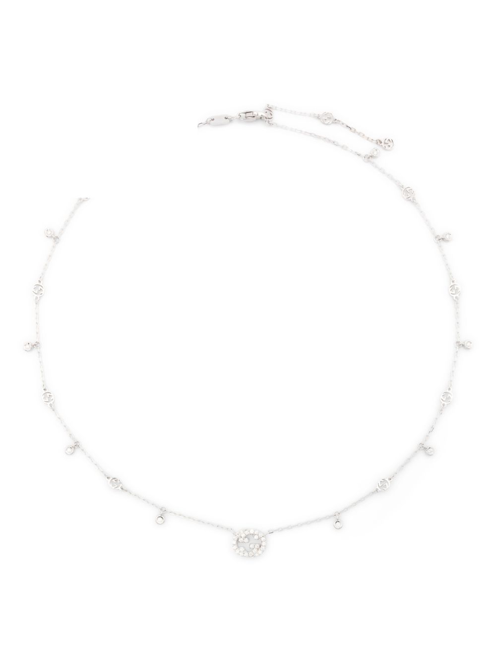 Gucci 18K白金 Interlocking 钻石项链 - 银色