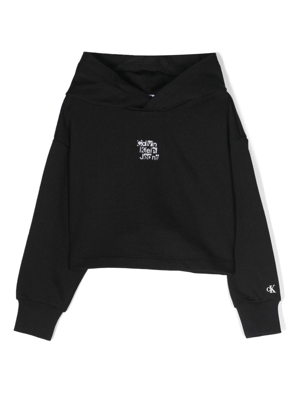 Calvin Klein Kids logo印花棉连帽衫 - 黑色