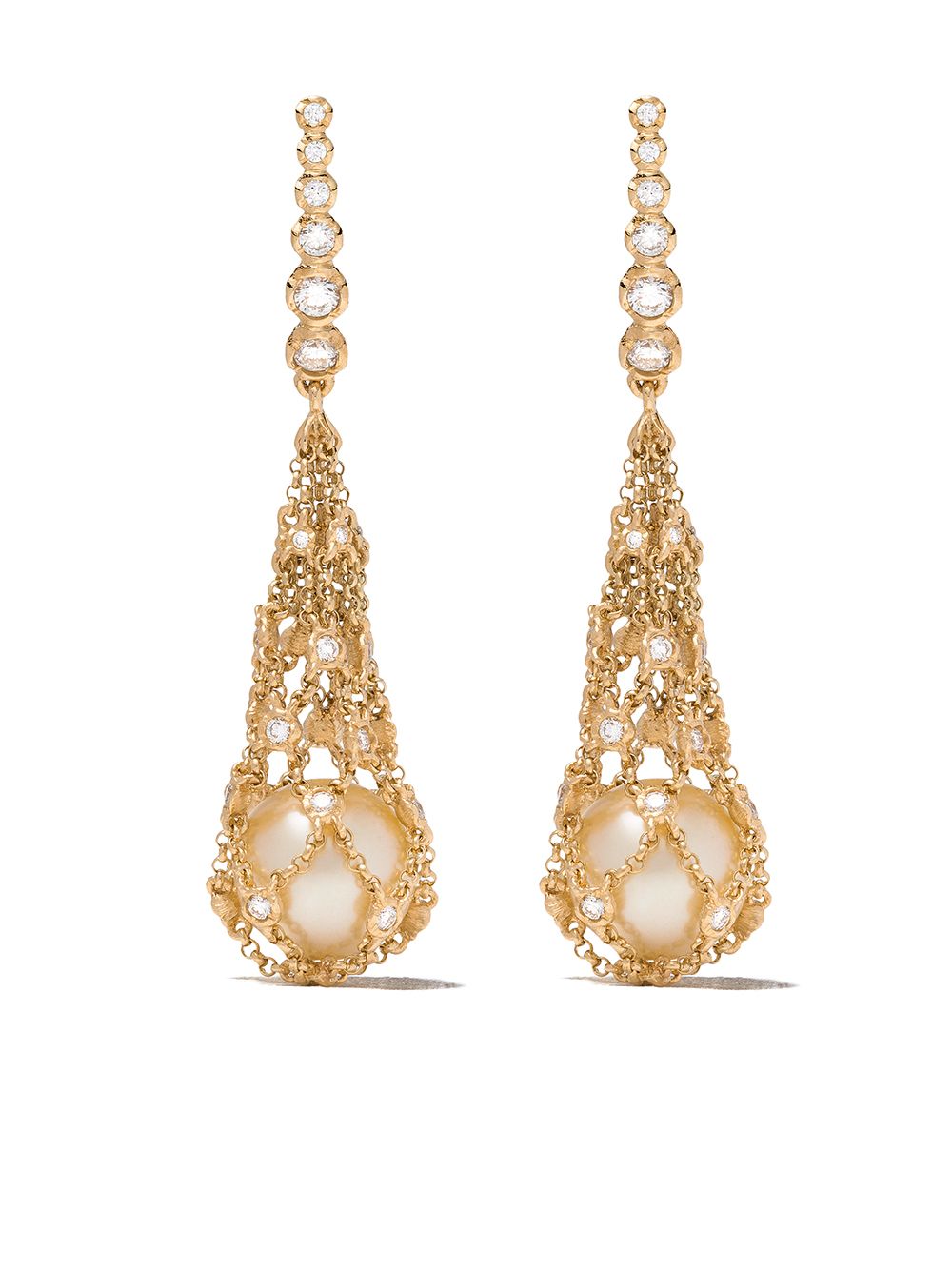 Annoushka Lattice Net 18K黄金珍珠钻石耳环 - 金色