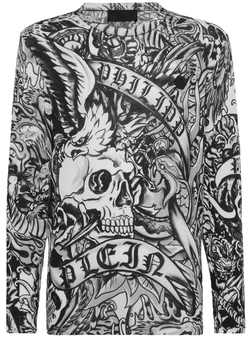 Philipp Plein 刺青印花羊绒卫衣 - 黑色