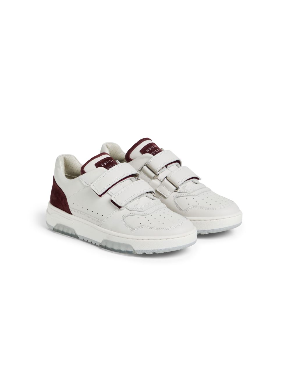 Brunello Cucinelli Kids 皮质绒面皮魔术贴运动鞋 - 白色