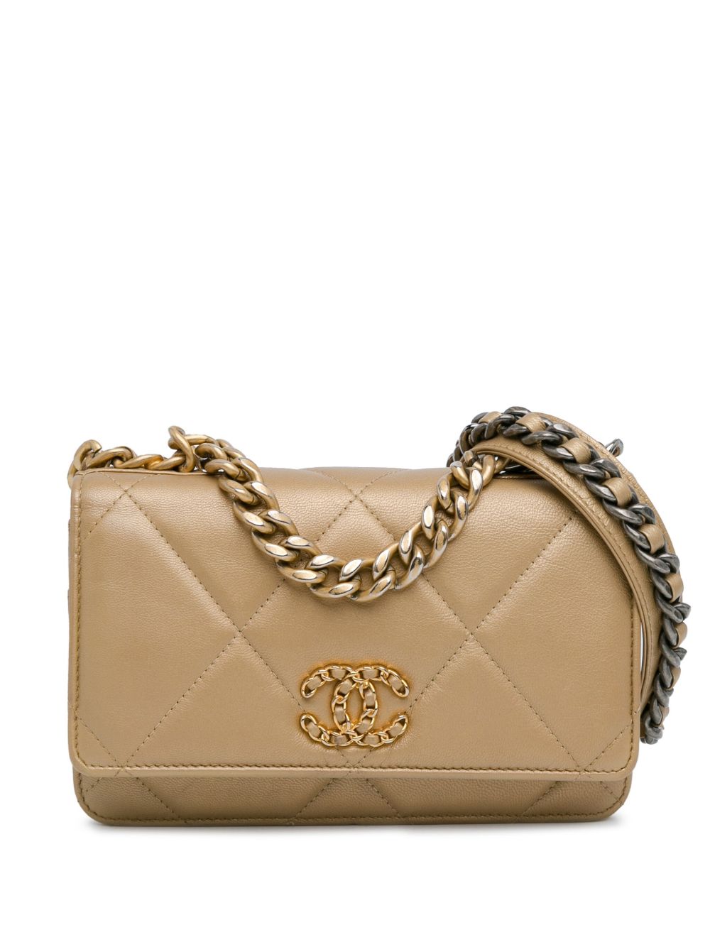 CHANEL Pre-Owned 19 绗缝小羊皮搭链斜挎钱包（2020年典藏款） - 金色