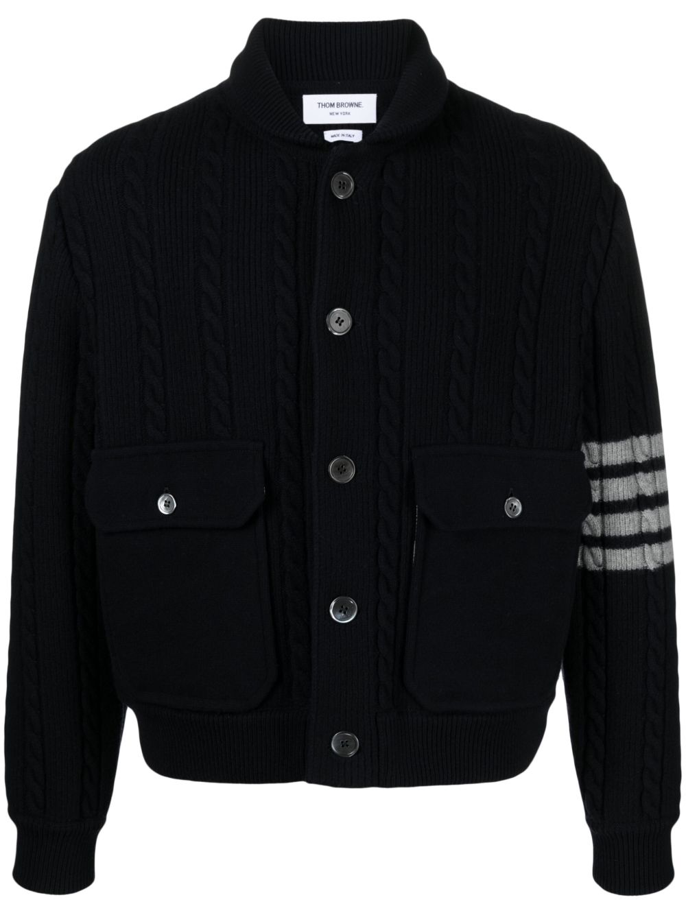 Thom Browne 四条纹粗绞花针织毛衣 - 蓝色