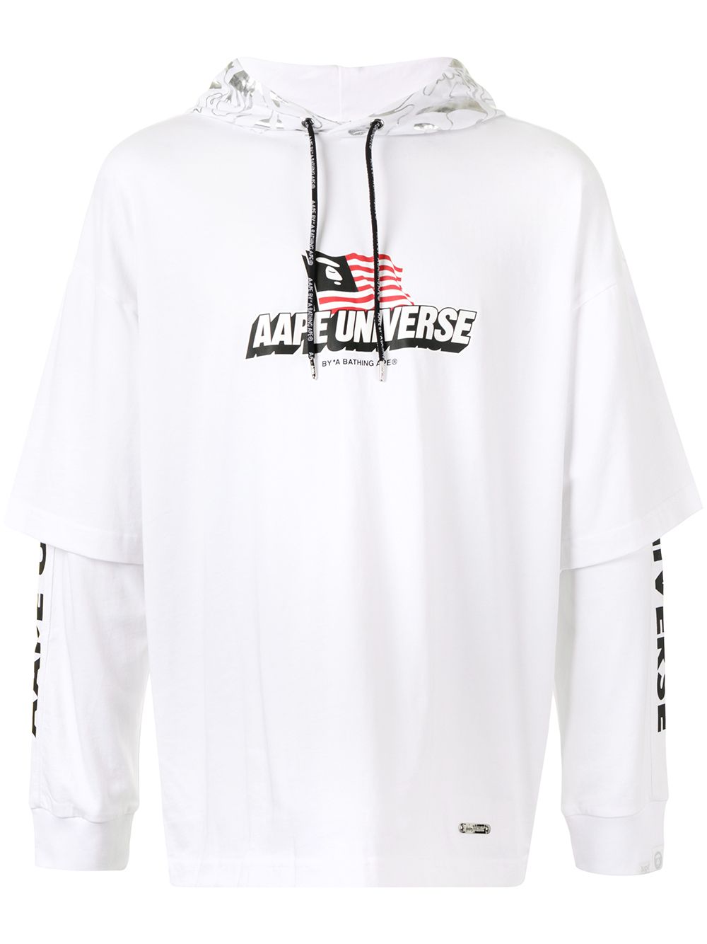 AAPE BY *A BATHING APE® logo印花分层式连帽衫 - 白色