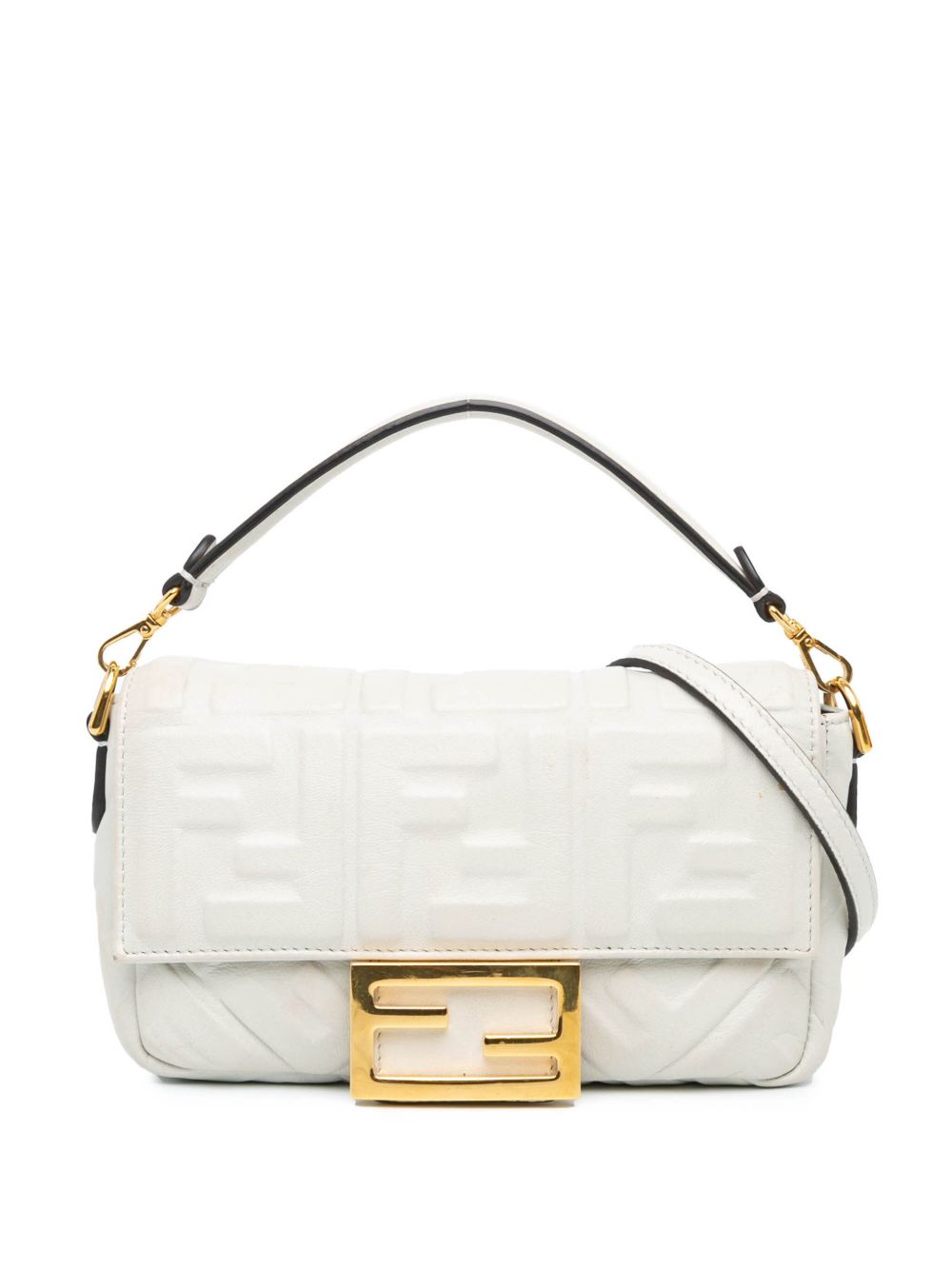 Fendi Pre-Owned Embossed Zucca Baguette 迷你皮质斜挎包（2010-2023年典藏款） - 白色