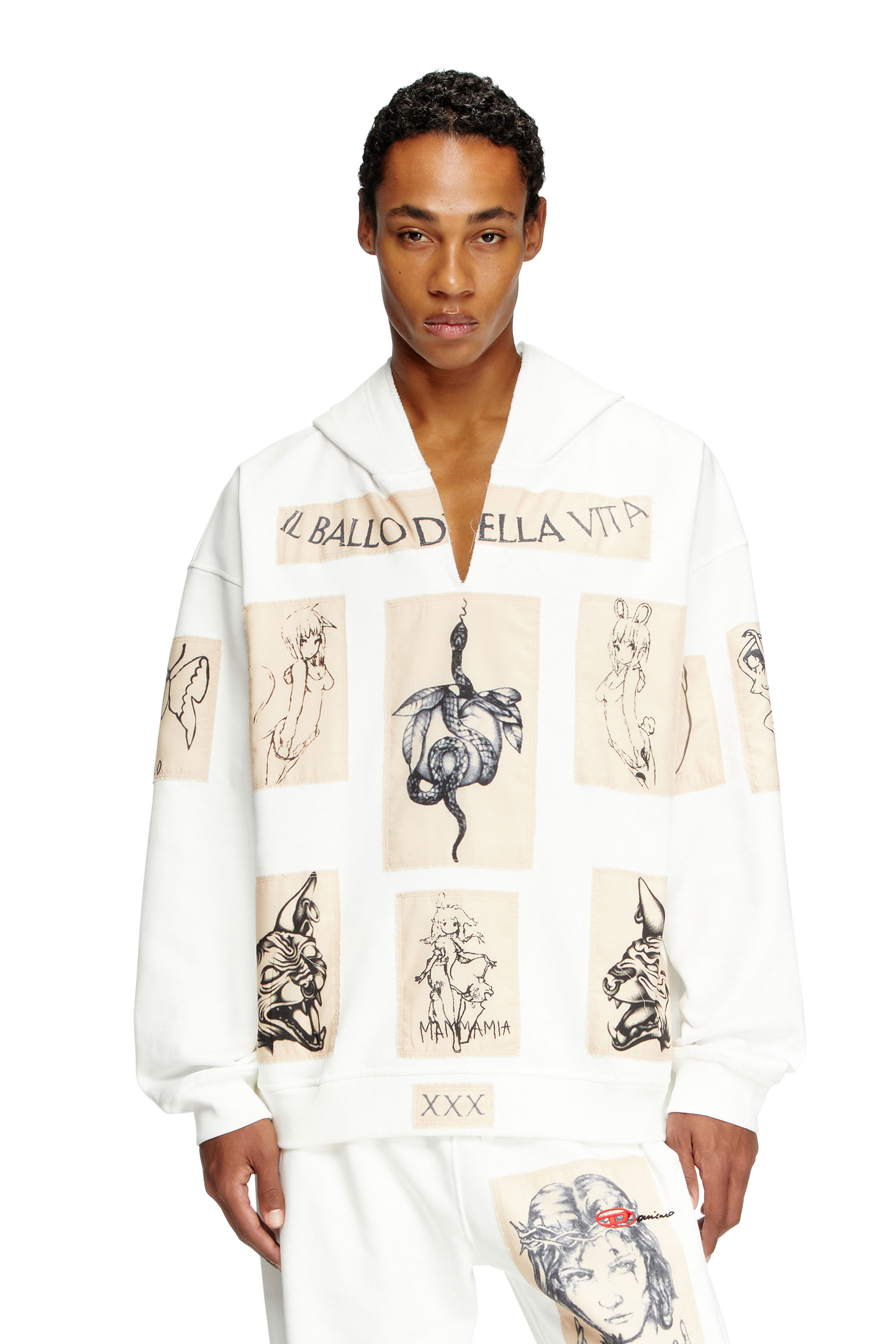 Diesel - Hoodie with tattoo patches - Sweaters - Unisex - White