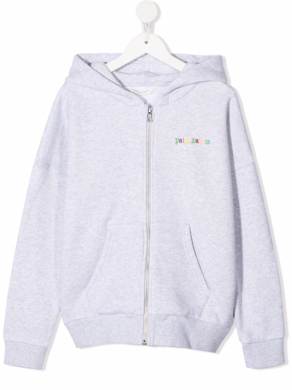 Palm Angels Kids logo印花拉链连帽衫 - 灰色