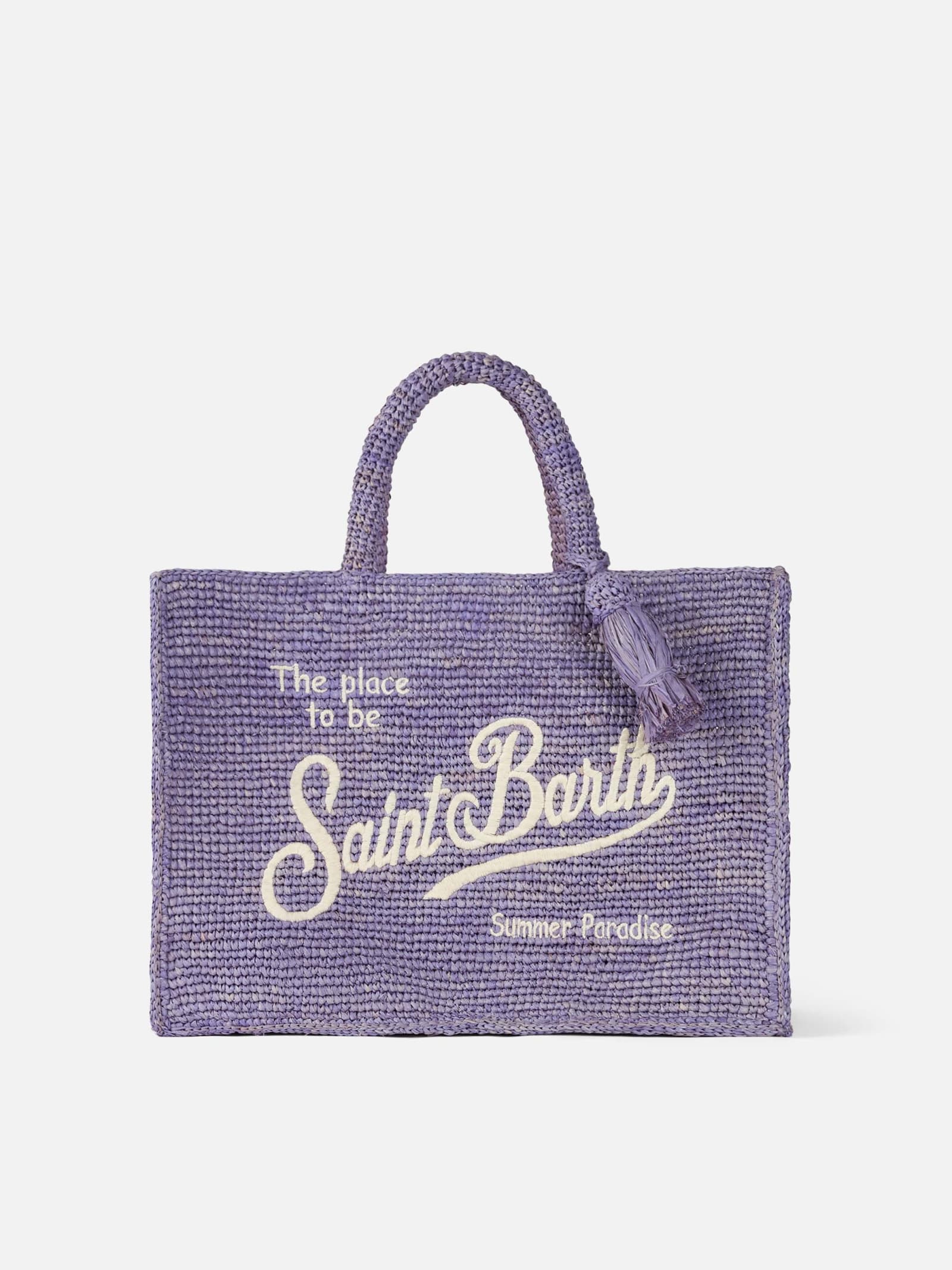 MC2 Saint Barth Lilac Colette Raffia Handbag With Embroidery