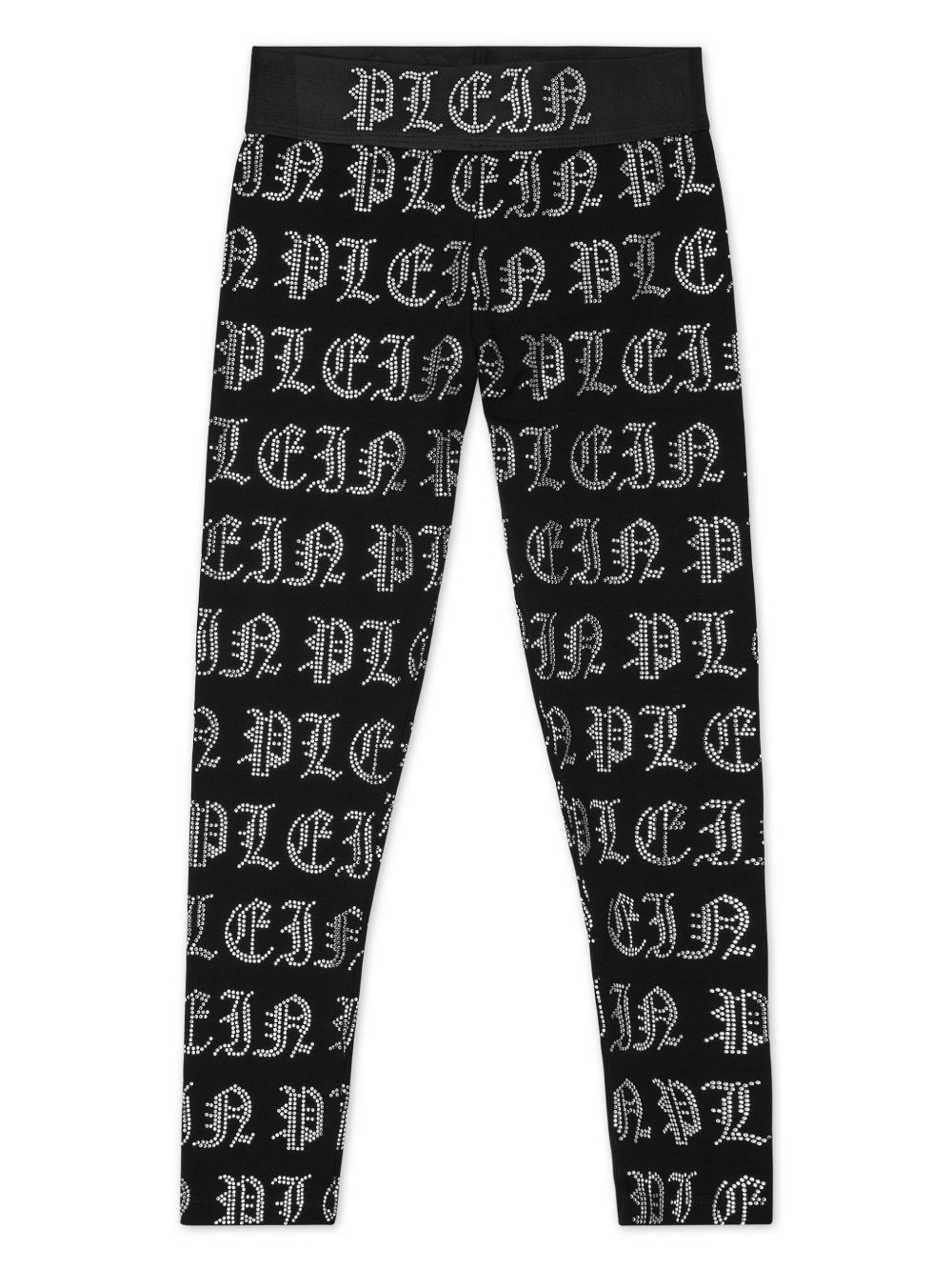 Philipp Plein Junior logo印花水钻缀饰打底裤 - 黑色