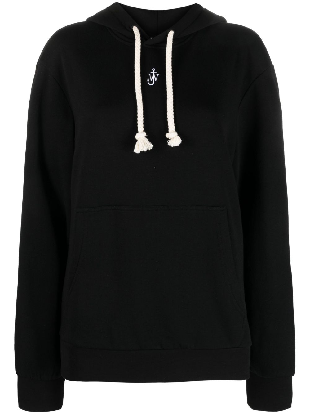 JW Anderson logo刺绣棉混纺连帽衫 - 黑色