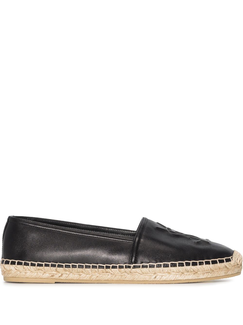 Saint Laurent logo压纹皮质草编鞋 - 黑色