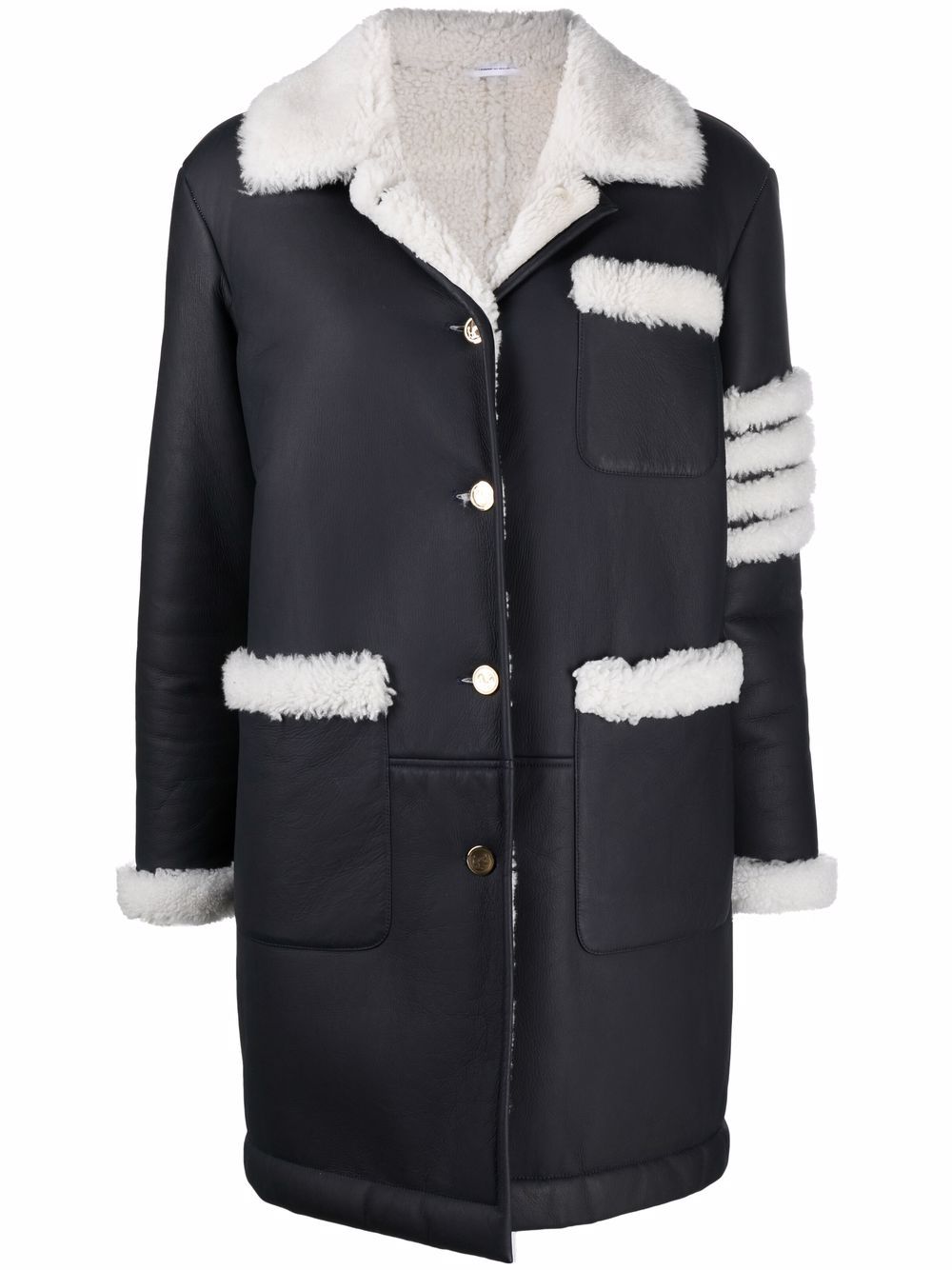Thom Browne 四条纹羊皮外套 - 黑色